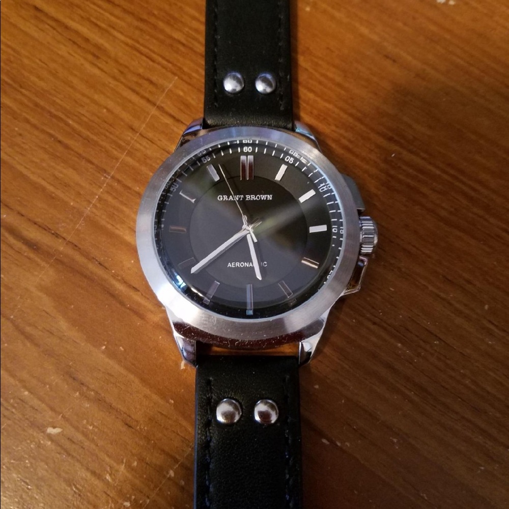 New grant brown black leather watch
